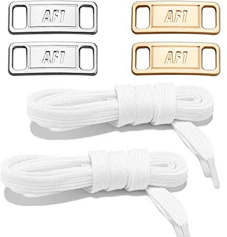 NDTEZUGT 2 pares Cordones Planos para Air Force 1 con Hebillas Metálicas Decorativas, Cordones de Repuesto Finos (Blanco,63/160cm)