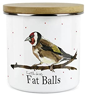 Purely Home Feed the Birds Range Fat Balls Storage Canister by Rhiannon Chauncey - White Metal Enamel Bird Food Storage Container