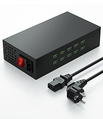 USB Ladestation,Skazeke 10 Anschlüsse 200W/20A Desktop Lade Hub,Ausgang 4,5V/3,6A, 5V/3,4A, 9V/2,5A, 2V/2A, Aufladen für Apple-Geräte, Smartphones, Tablets und weitere Geräte