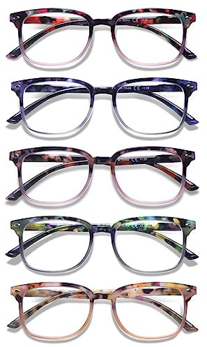 ZONLON 5 Pack Reading Glasses for Women - Anti Blue Light Blocking with Spring Hinges(5 Multicolor C2, 2.50, multiplier_x)