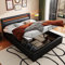 FEZTOY Hydraulische LED Bett 140x200cm Polsterbett mit Stauraum Doppelbett mit LED-Leuchten Bettgestell, Stauraumbett Funktionsbett Kunstleder, Ohne Matratze (140x200, Schwarz)
