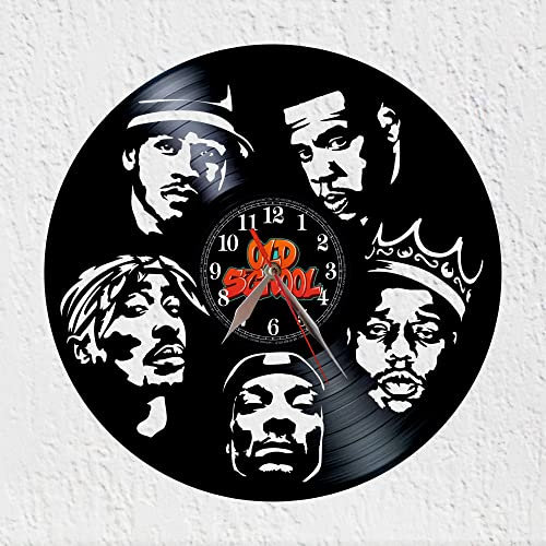 VINY WOODY Große Uhr, Hip-Hop-Rapper-Sterne, legendäre Old-School-Wanddekoration, Vinyl-Schallplattenuhr