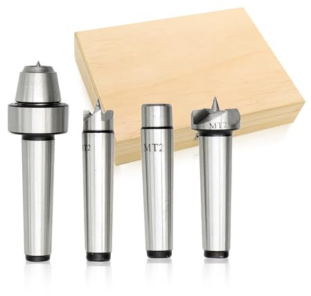 Yunnergo 4Pcs MT2 Wood Lathe Live Center Drive Spur Cup Set with Wooden Box for Wood and Metalworking Lathe (4Pcs Set)