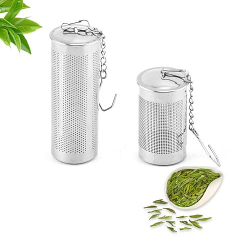 Kotkiddy® Lot de 2 infuseurs à thé pour thé en vrac, filtre à thé avec couvercle, passoire à thé en acier inoxydable avec crochet à chaîne, grande boule à thé avec chaîne fine (4 cm/6,5 cm, argenté)