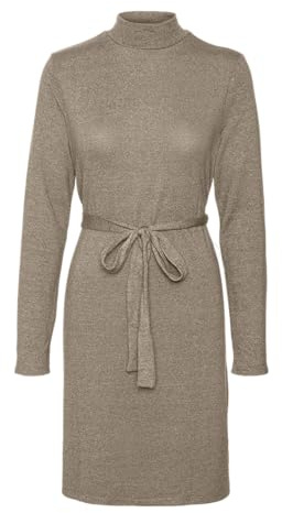 Vero Moda Damen Strick-Kleid VMBella kurzes Winterkleid mit Kragen und Gürtel