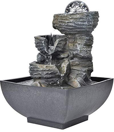 Ejoyous Cascada de Fuente de Interior con iluminación, Hermosa Fuente de Mesa Interior, Humidificador de Sala, Fuente de Agua, Decoración de Salón, para (Enchufe UE 220)