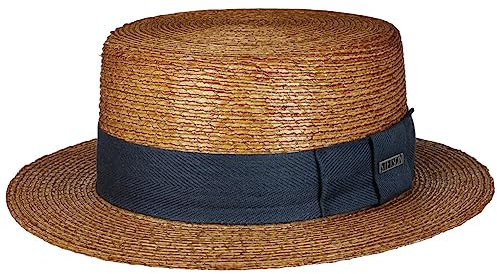Stetson Chapeau en Paille Revenco Boater Palm Femme/Homme - d'été de Soleil Plage Été Printemps-été - L (58-59 cm) Marron