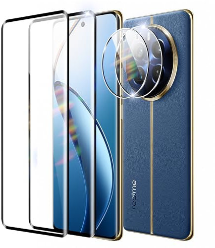 FDHYFGDY 2+2 Piezas para Realme 12 Pro/Pro Plus Cristal Templado, Protector de Cámara y Película Protectora de Vidrio Dureza 9H Anti-Burbujas Protector de Pantalla