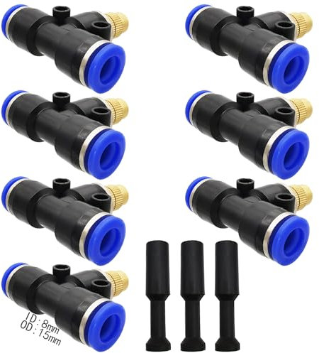 Ugello nebulizzatore in ottone, Dujelixa 7 pezzi Ugello nebulizzatore regolabile con connettore rapido Collega tubo per intubazione rapida da 8 mm + 3 pezzi testa di blocco per patio, giardino, serra