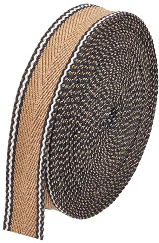 BENECREAT Cinta a rayas de algodón de poliéster, 32 mm de ancho, ribete de tela marrón claro, tejido plano de algodón de poliéster para asas de bolso, cinturones, costura