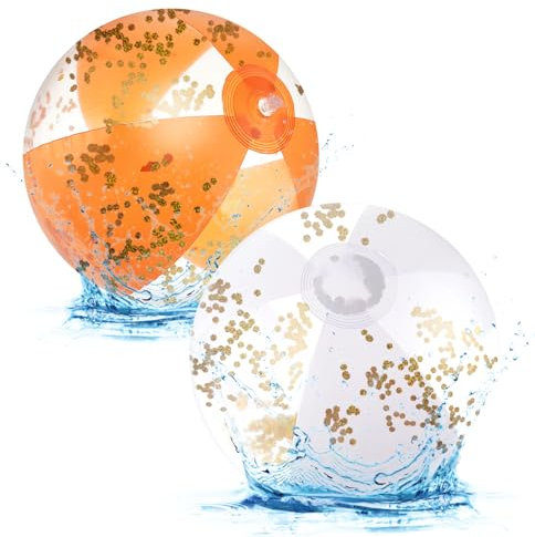 Abeillo Lot de 2 Ballons de Plage gonflables à Paillettes de 27,9 cm – Boules de confettis, Jouets Aquatiques, Jouets de Plage pour la Plage, Les Jeux de Piscine et Les Cadeaux de fête d'été