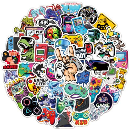 Gamepad-Aufkleber für Kinder, personalisierbar, für Wasserflasche, MacBook, Auto, Stoßstange, Gepäck, Laptop, Erwachsene, Teenager, Jungen, Mädchen, wasserdicht, Vinyl, schöne Aufkleber (50 Stück
