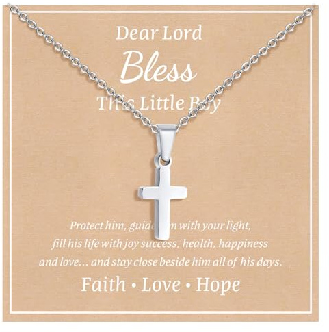 Stainless Steel Cross Necklace for Boys : Minimalist Cross Chain Pendant Necklace Jewelry First Communion Confirmation Back to School Baptism Gifts for Teenage Girls Boys Son Nephew Toddler Kid,silver