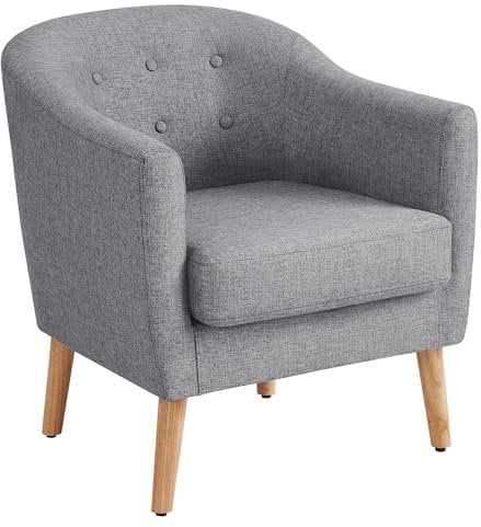 VASAGLE Sessel, Relaxsessel, Fernsehsessel, Loungesessel, aus Stoff, mit gepolstertem Sitzkissen, Beine aus Massivholz, modern, für Wohnzimmer, Esszimmer, Gästezimmer, Büro, grau LAC005G01