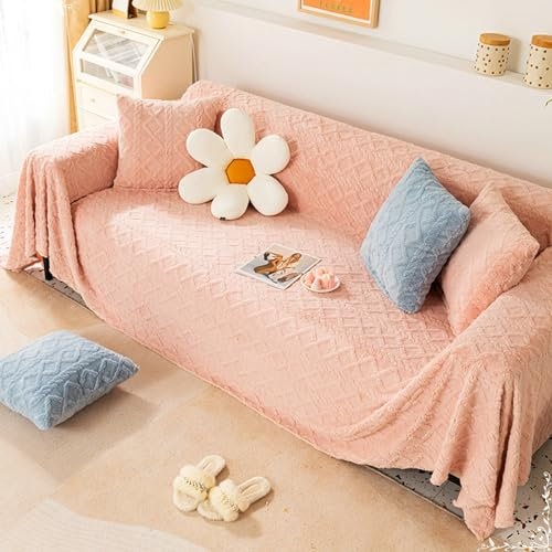 AMDXD Sofaüberwürfe, Einfarbig mit Jacquard Muster Sesselbezug 2 Sitzer, rutschfeste Sofaschoner in Flanell für Hunde Haustierfreundliche - 180x260CM, Rose