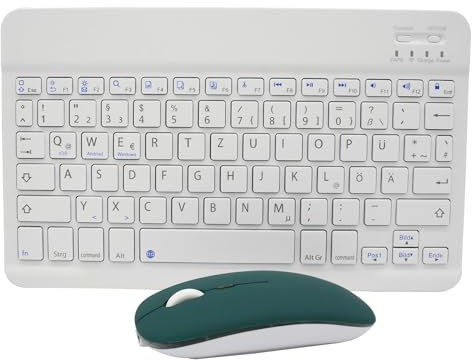 Wiederaufladbare Bluetooth-Tastatur, Ultra Dünn Wireless Bluetooth Keyboard Deutsches Layout QWERTZ BT3.0 Tragbare Kabellose Tastatur Bluetooth für Windows, iOS, Android, Bluetooth-Maus,Deep Green