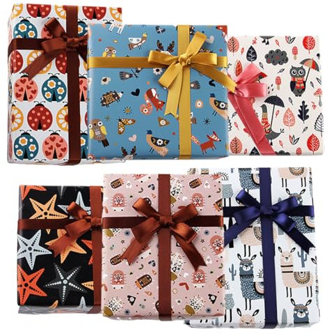 EIHI Geschenkpapier Set,50x70 CM Geschenkpapier Geburtstag,Geschenkpapier zur Einschulung mit Schleifenband und Klebeband,für Kindergeburtstag Hochzeit Weihnachten Vatertag