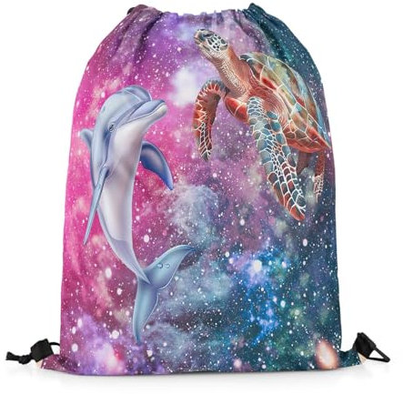 Homewish Nette Delphin Kordelzug Taschen, 3D Meeresschildkröte Kordelzug Rucksack, Lila Galaxy Außenraum Draw String Back Bag, Küsten Sealife String Rucksack Für Camping Reisen Reise