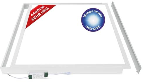 LECOM 2 x LED Panel Deckenleuchte 62x62 - Deckenpanels mit Rahmen Neutralweiß Flach Sehr Hell 4400lm 3000/4000/6000K 110lm/W Aufputz Aufbau Deckenlampe (4000K mit Aufbaurahmen)