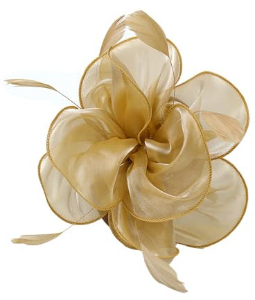 CCAIPU Damen Fascinators Hut, Blume Mesh Bänder Federn Stirnband Elegante Haarspange Tea Party Kopfbedeckung für Mädchen und Frauen (DE/NL/SE/PL, Alphanumerisch, Einheitsgröße, Gold)