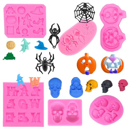 6 Pezzi Rosa Stampi da Forno in Silicone di Halloween,Halloween Tema Stampo in Silicone Zucca Fantasma Testa Scheletrica,per Cioccolato,Torta,Dolci, Biscotti,Cubetti di Ghiaccio