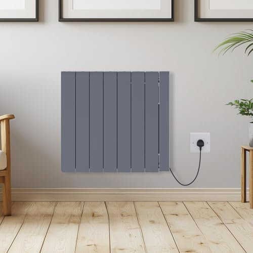 Warmehaus Anthracite 2000W Electric Ceramic Radiator with Smart WIFI Connection, 7 Fins Portable Electric Heater, 7-Day Timer Function, LED Display, Aluminium Free Standing or Wall Mounted