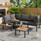 Merax Gartenmöbel Set, Balkonmöbel mit aus Verzinktes Stahlrohr, Terrassenmöbel mit Beistelltisch und Couchtisch, Tischplatte aus Kunststoffholz, Grau und Schwarz