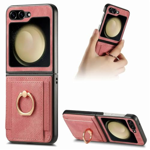 YLTPHD Custodia a portafoglio in pelle con porta carte ad anello per Samsung Galaxy Z Flip 6 5 4 5G Flip4 Flip5, borsa, supporto per telefono, rosa, per Samsung Z Flip 4