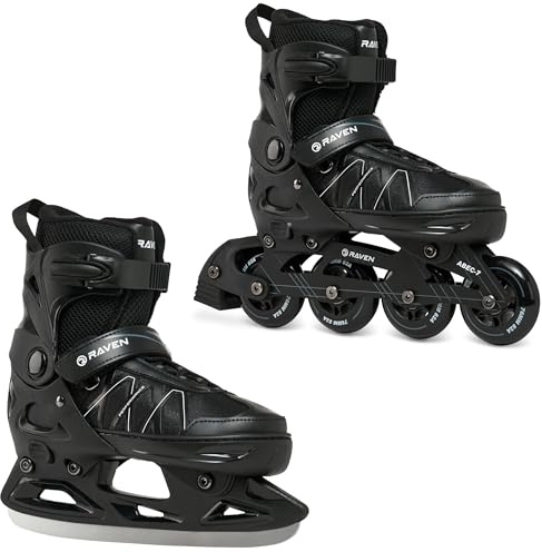 RAVEN Expert 2in1 Schlittschuhe Hockey Inline Skates Inliner für Kinder und Erwachsene verstellbar (Black, 37-40 (23,5-26cm))