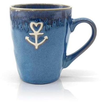 Mea-Living STONEWARE Becher mit Henkel, maritim, Anker, Blau, handgemachtes Steingut, 400 ml, wunderschönes handmade Geschirr
