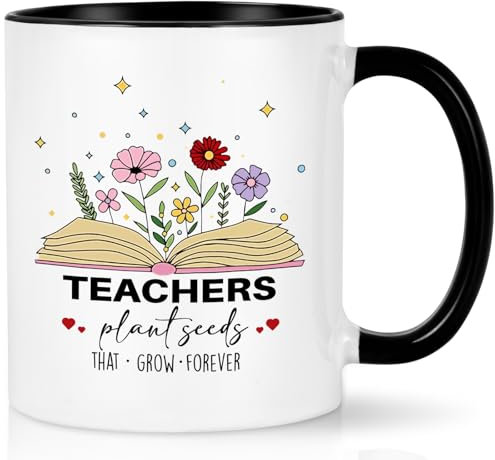 Joymaking Teacher Gifts Coffee Mug Thank You Gifts for Women Christmas Birthday Gift for Teacher Mug - Teachers Plant Seeds taht Grow Forever, 11 oz Coffee Mug for Best Teachers, Black