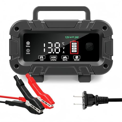 20-Amp Car Battery Charger, 12V/20A and 24V/10A LiFePO4,Lead-Acid(AGM/Gel/SLA) Automatic Smart Trickle Charger Maintainer,Desulfator, 300W Fast Charging for Automotive Truck Motorcycle