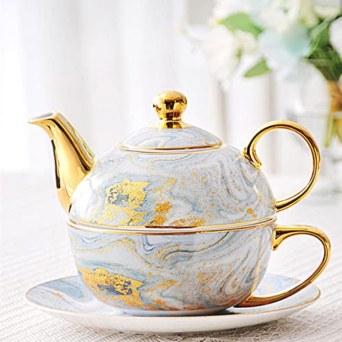 Service à thé pour une personne en porcelaine anglaise peinte à la main avec théière et tasse, coffret cadeau décoratif inclus