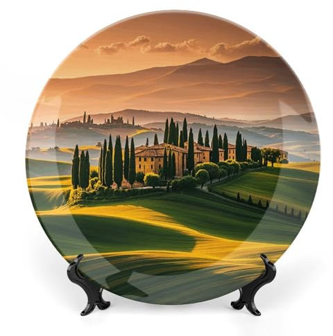 Piatto in ceramica toscana italiana personalizzato da 8 pollici, piatto decorativo in porcellana Bone China Boho per la decorazione della casa, piatti in ceramica con supporto e gancio, arte da pare