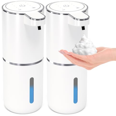 MTYGK 2 Pack Automatic Foaming Soap Dispenser, Touchless Wall Mounted, Fast Sensor & No Leak Design, Rechargeable 12.8oz, Ideal for Kitchen & Bathroom, Kids Friendly (White)