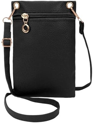 Bomiclss Black Small Phone Shoulder Bag Women's Leather Crossbody Phone Bag with Adjustable Wide Strap Mobile Phone Pouch Bag (Black)