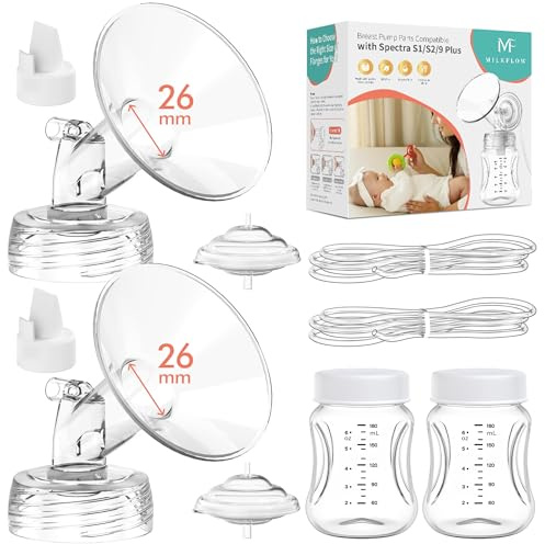 Breast Pump Parts Compatible with Spectra S1,S2,S9 Plus, Replacement Kit for Spectra Pump Parts 2PCS Include 26mm Flange, Duckbill Valve, Tube,Bottle, Backflow Protector, Not Original Accessories