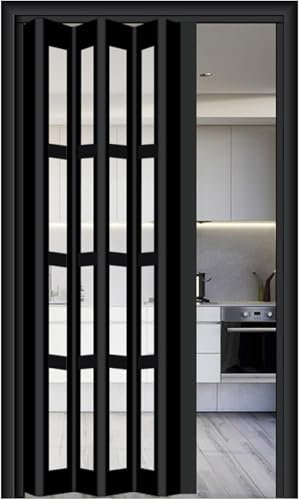 Internal Doors Black Aluminum Sliding Door with Clear Acrylic Glass & Handle, Temporary Door Room Divider(40x80in(101x203cm))