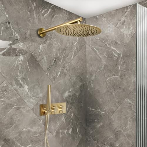 Milano Otto Thermostatic Mixer Valve 300mm Rainfall Shower Head Handset - Brushed Brass