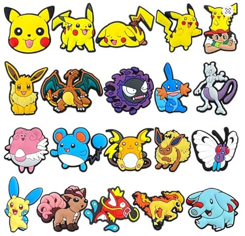 Breloques Crocs Pokémon – Lot de 20 Breloques PVC pour Sabots et Sandales – Accessoires Décoratifs Fun pour Enfants, Hommes et Femmes – Cadeau Original