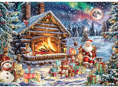 TangComplete - Puzzle 1000 Teile für Erwachsene und Kinder, Unmögliche Herausforderung, Puzzles-Geschenk, Clevere Rätsel, Puzzles Farbenfrohes, Puzzle mit Weihnachtsblockhaus-Motiv