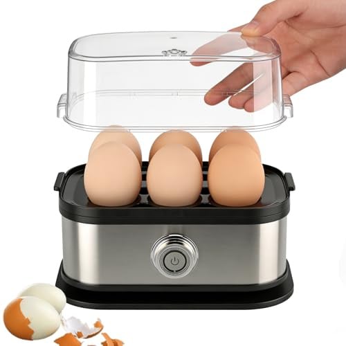 Cozary Eierkocher Edelstahl, Eierkocher 6 Eier, 400 Watt, punktgenaues Zubereiten dank Härtegradeinstellung, Fortkochstufe, Dampfgarer, Signalton, Kontrollleuchte