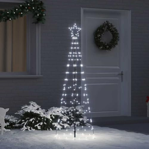 ACAGALA LED Weihnachtsbaum mit Erdspießen 250cm 390 LEDs Beleuchtete Kegelform Tannenbaum Außen mit Stern, Beleuchtet Christbaum mit Erdnägeln, Weihnachtsdeko Lichterpyramide Lichterbaum Kaltweiß