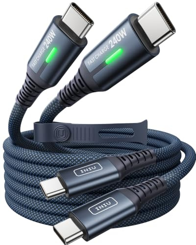INIU 240W USB C to USB C Cable, [2m+2m Blue] Fast Charging Type C | Nylon Braided, Fast Charging, LED Indicator, USB-C Data Transfer, for iPhone 17 16 Pro, MacBook Pro, iPad, Samsung S26 etc