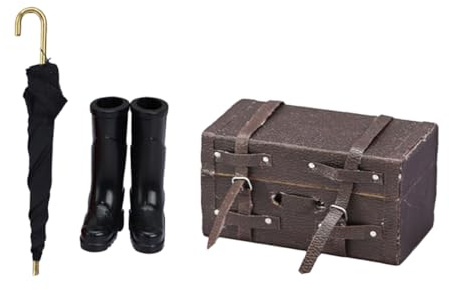 MOLUCKFU 12 Scale Miniature Doll Travel Set 3pcs – Miniature Suitcase, Mini Umbrella Ornament Mini Shoes for Dollhouse Décor and Role Play