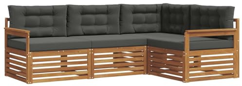 vidaXL Outdoor-Sofagarnitur mit Kissen 4 pcs Natur und Anthrazit, Moderne Garten-Sofa-Ecke, haltbare Lounge-Möbel für draußen, gemütliche Terrasse-Sitzgelegenheiten