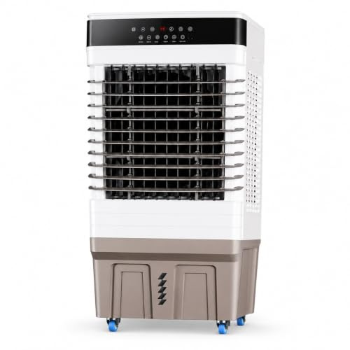 Climatizador Evaporativo Portátil 45L, 200W, 3 Velocidades, 2 Modos de Ventilación, Oscilación Automática, Temporizador 0-12h, Mando a Distancia, 2 Bolsas de Hielo, para Hogar y Oficina (KL-6)