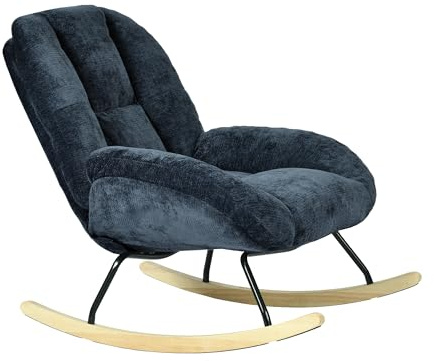 MEUBLE Cosy Schaukelstuhl Relaxstuhl mit Breiter Komfortsitz, Schaukelsessel aus Chenille-Stoff, für Wohnzimmer Schlafzimmer Babyzimmer, bis 120 kg belastbar, Blau