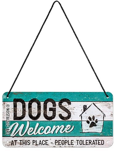Nostalgic-Art Cartel Colgante Retro Dogs Welcome – Idea de Regalo para los dueños de Perros, metálico, Diseño Vintage para decoración, 10 x 20 cm