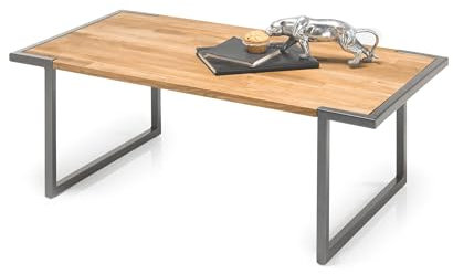Couchtisch Eiche massiv geölt mit Untergestell Metall Vierkantrohr anthrazit lackiert